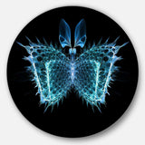 Blue Fractal Butterfly in Dark - Floral Metal Circle Wall Art