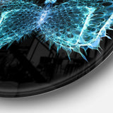 Blue Fractal Butterfly in Dark - Floral Metal Circle Wall Art