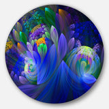 Blue Fractal Flower Bouquet - Floral Large Metal Circle Wall Art