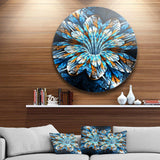 Turquoise Fractal Flower in Dark - Floral Metal Circle Wall Art