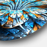 Turquoise Fractal Flower in Dark - Floral Metal Circle Wall Art