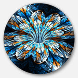Turquoise Fractal Flower in Dark - Floral Metal Circle Wall Art