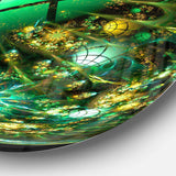 Bright Green Fractal Sphere - Abstract Round Metal Wall Art