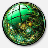 Bright Green Fractal Sphere - Abstract Round Metal Wall Art