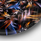 Blue Fractal Light Art in Dark - Abstract Metal Circle Wall Art