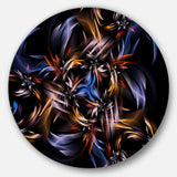 Blue Fractal Light Art in Dark - Abstract Metal Circle Wall Art