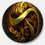 Golden Fractal Sphere in Dark - Abstract Round Metal Wall Art