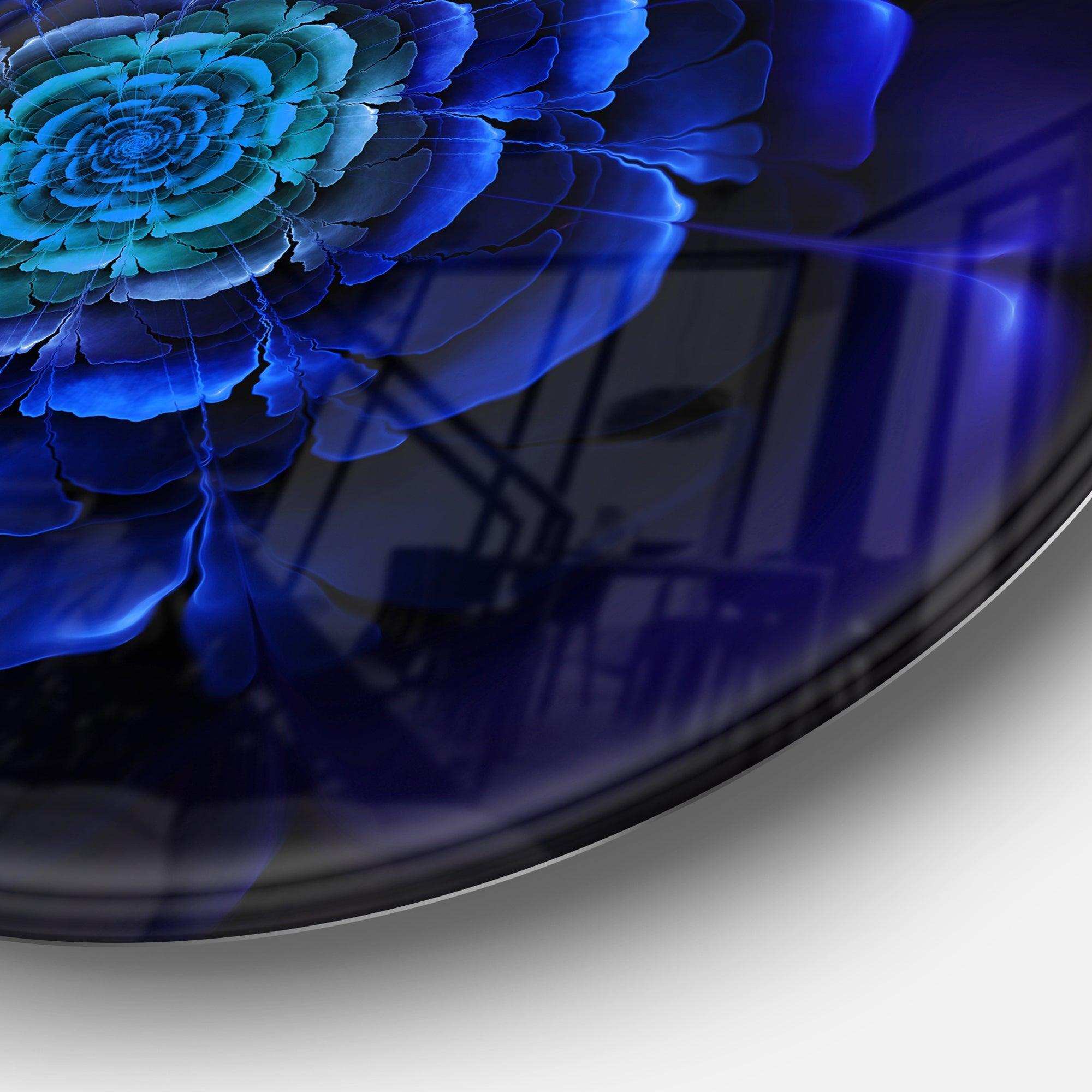 Fractal Silver Blue in Dark - Floral Circle Metal Wall Decor