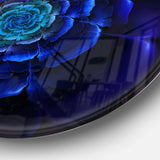 Fractal Silver Blue in Dark - Floral Circle Metal Wall Decor