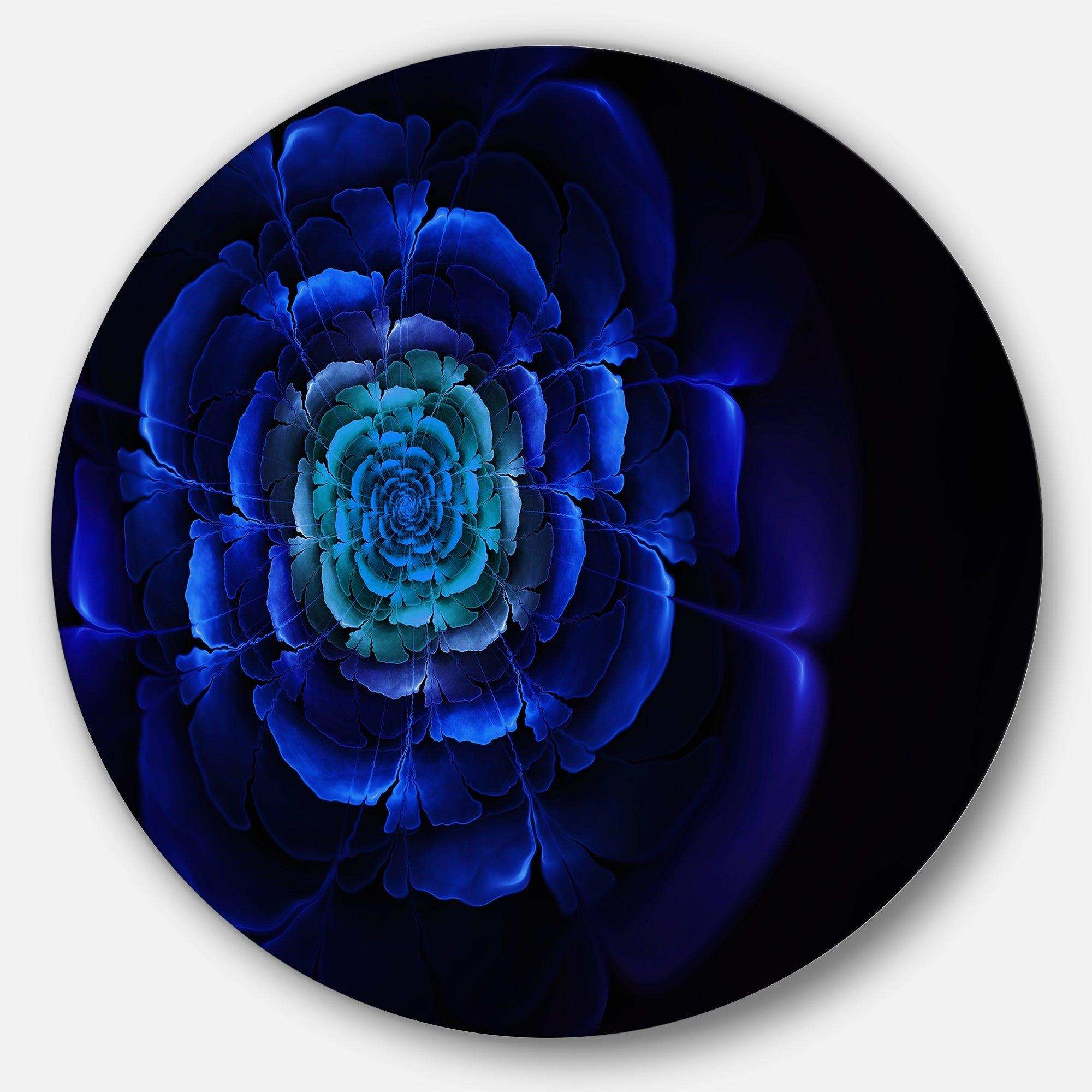 Fractal Silver Blue in Dark - Floral Circle Metal Wall Decor