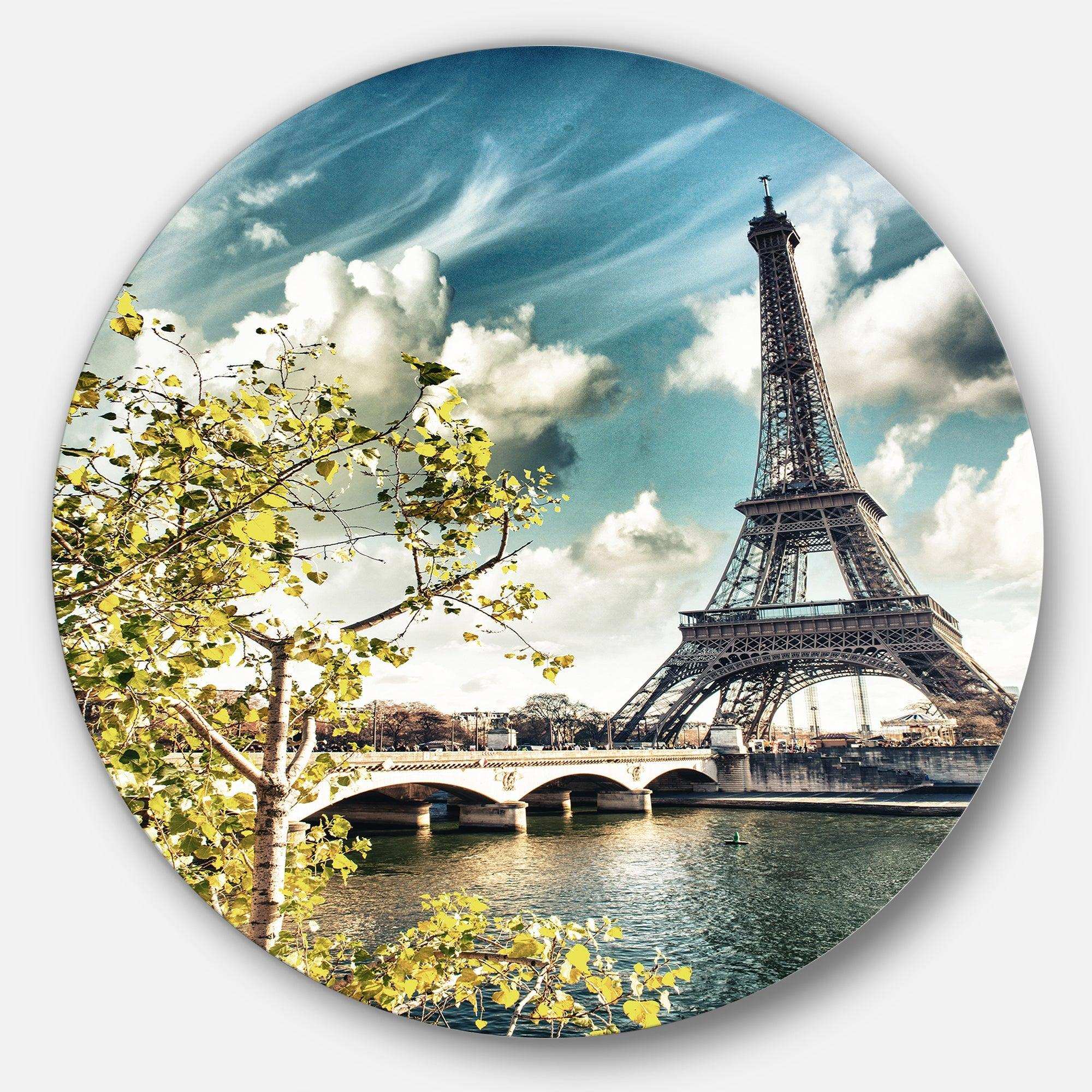 Vegetation Near Paris Eiffel Tower - Architecture Round Metal Wall Art