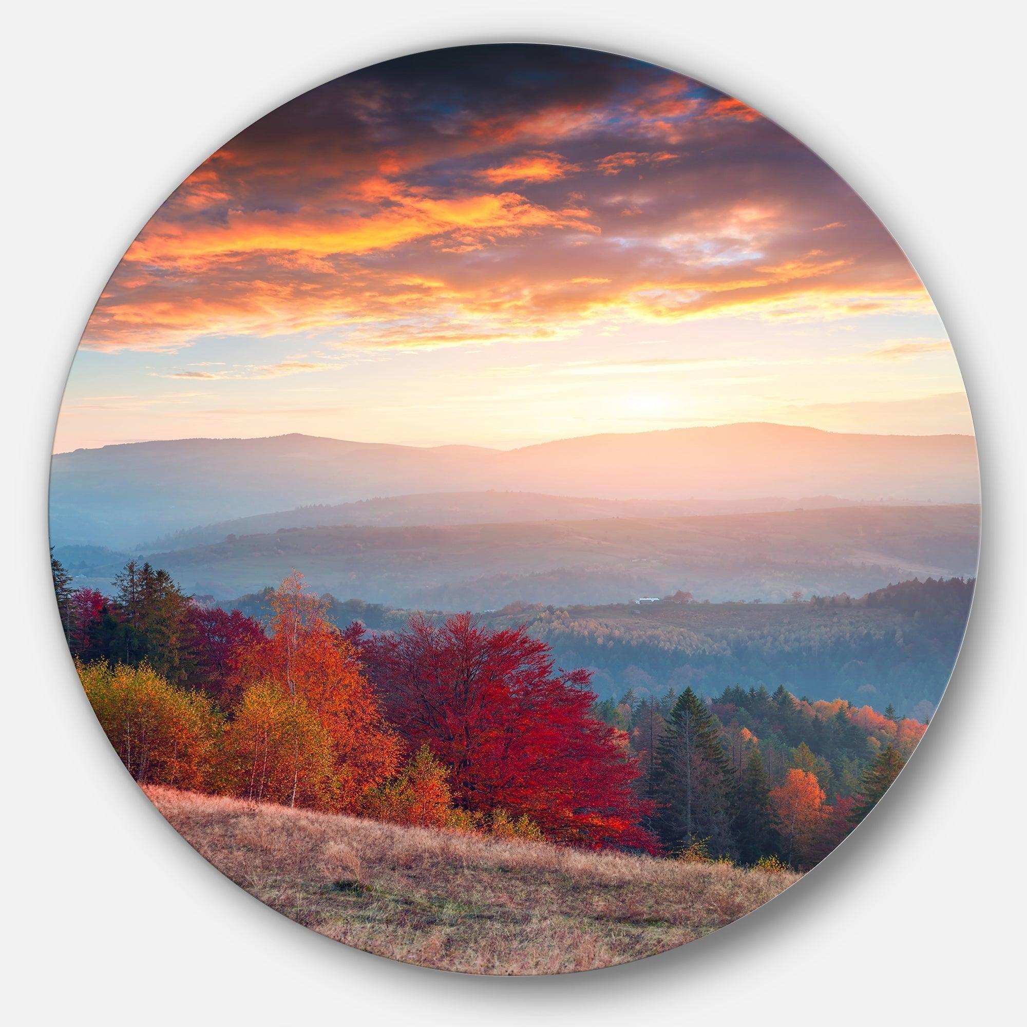 Sunrise in Carpathian Mountains - Landscape Photography Circle Metal Wall Decor