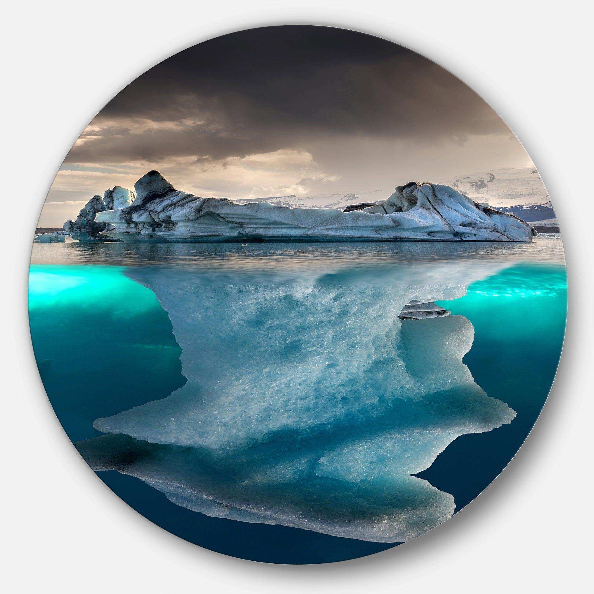 Large Iceberg in Sea - Seascape Photography Round Metal Wall Art