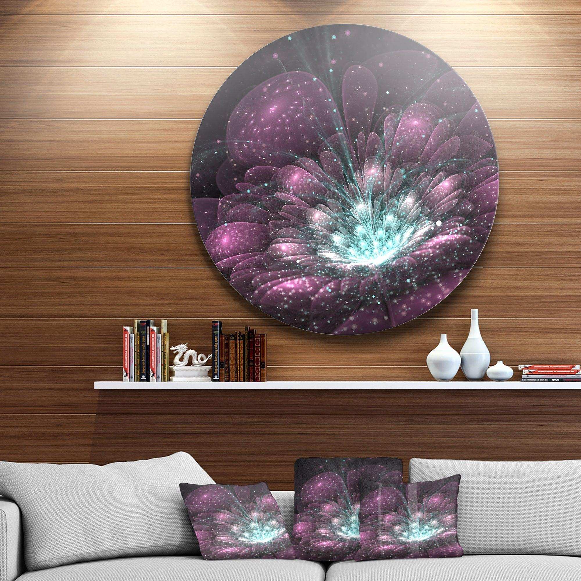 Purple Fractal Flower - Floral Metal Circle Wall Art