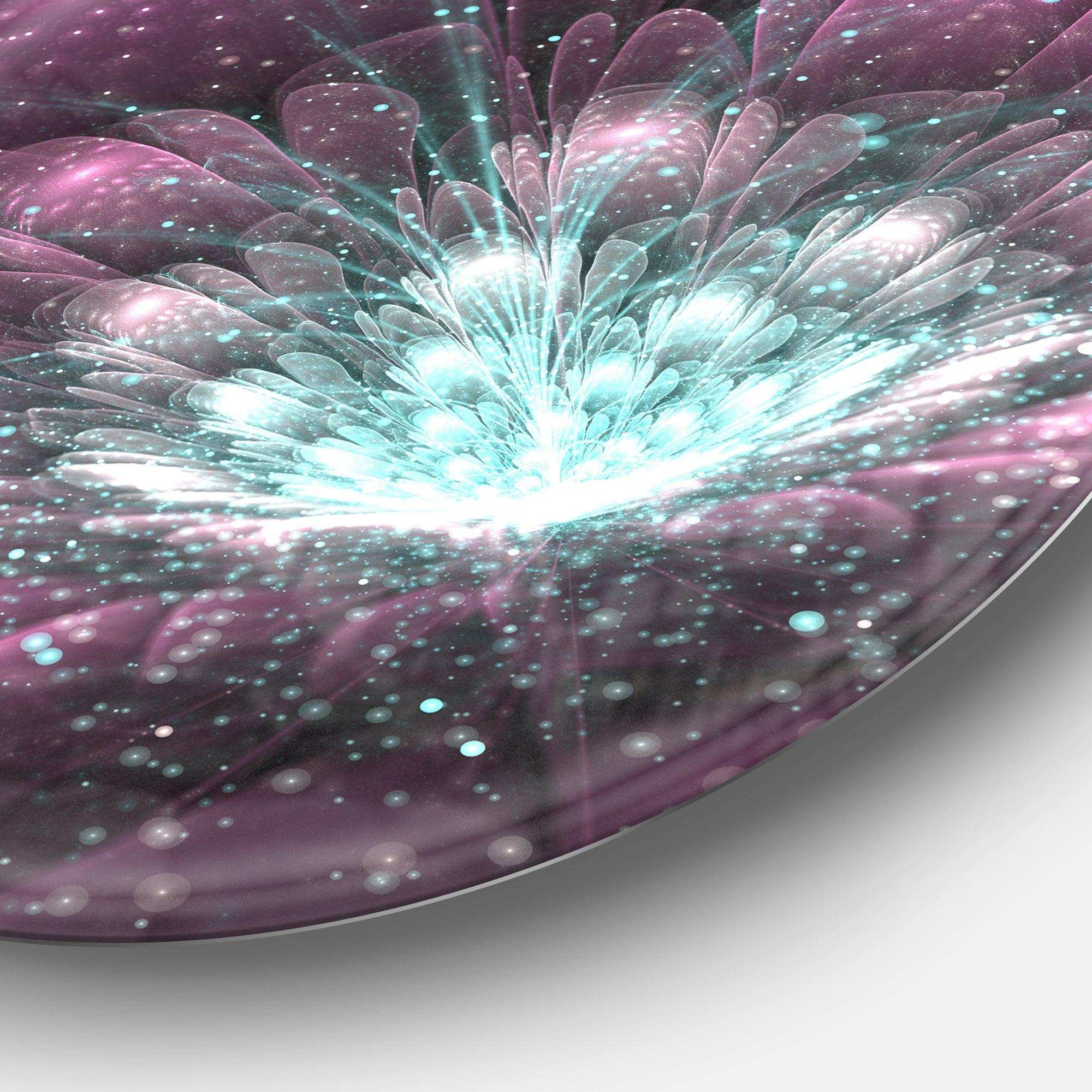 Purple Fractal Flower - Floral Metal Circle Wall Art