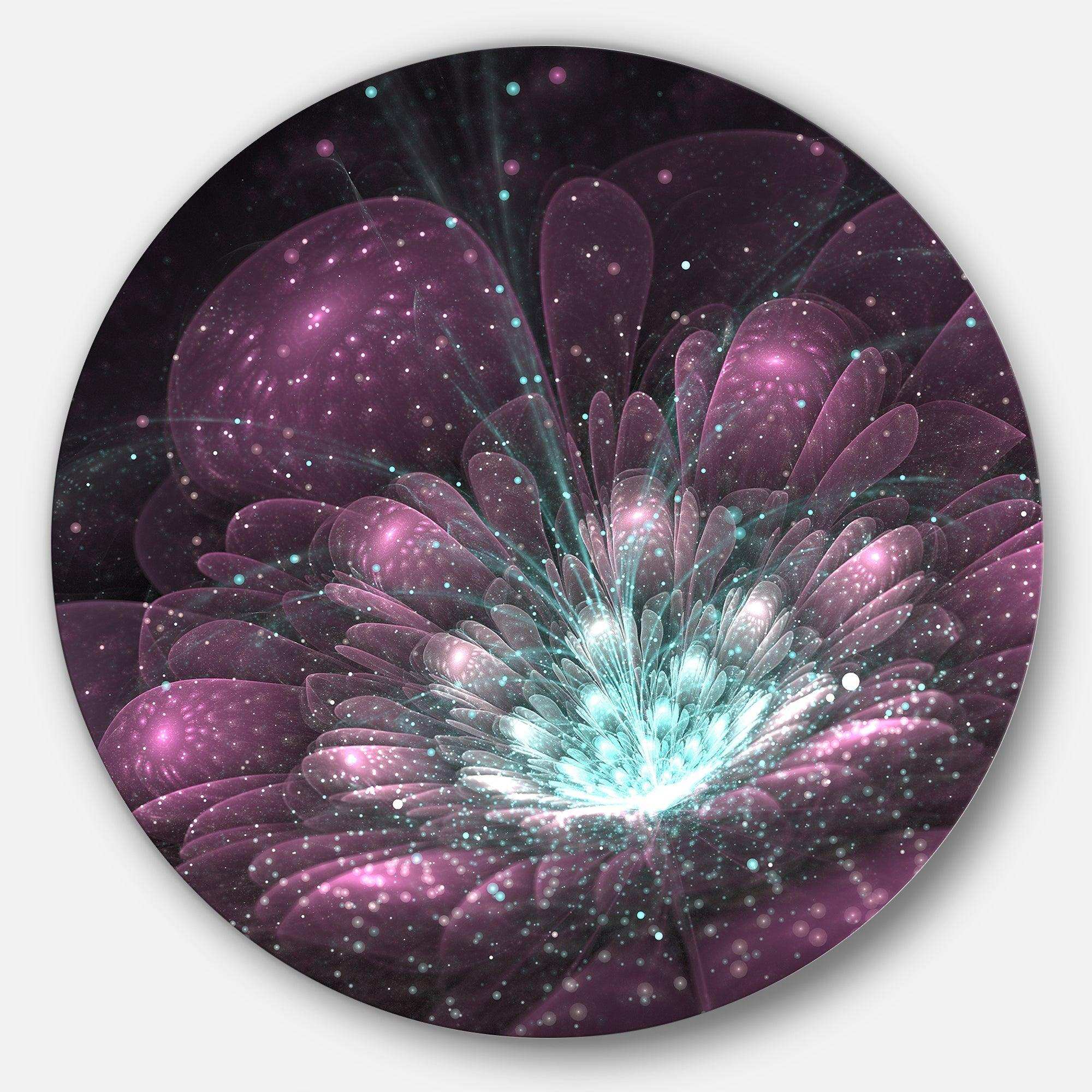 Purple Fractal Flower - Floral Metal Circle Wall Art