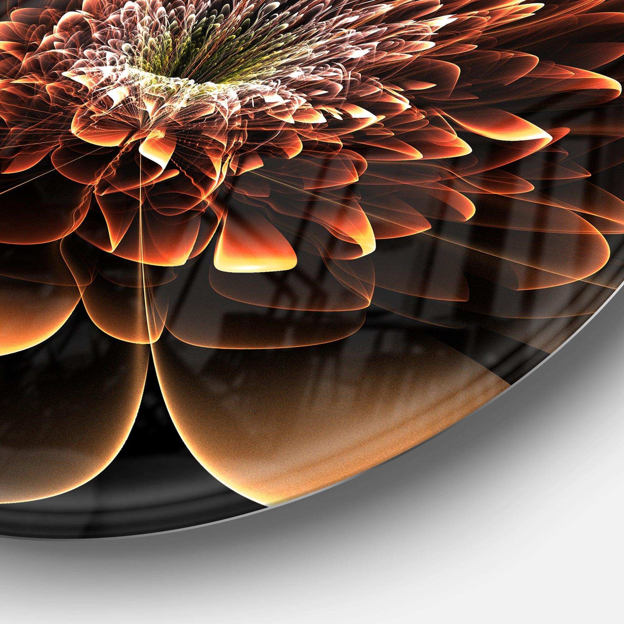 Brown Fractal Flower - Floral Oversized Circle Metal Wall Art