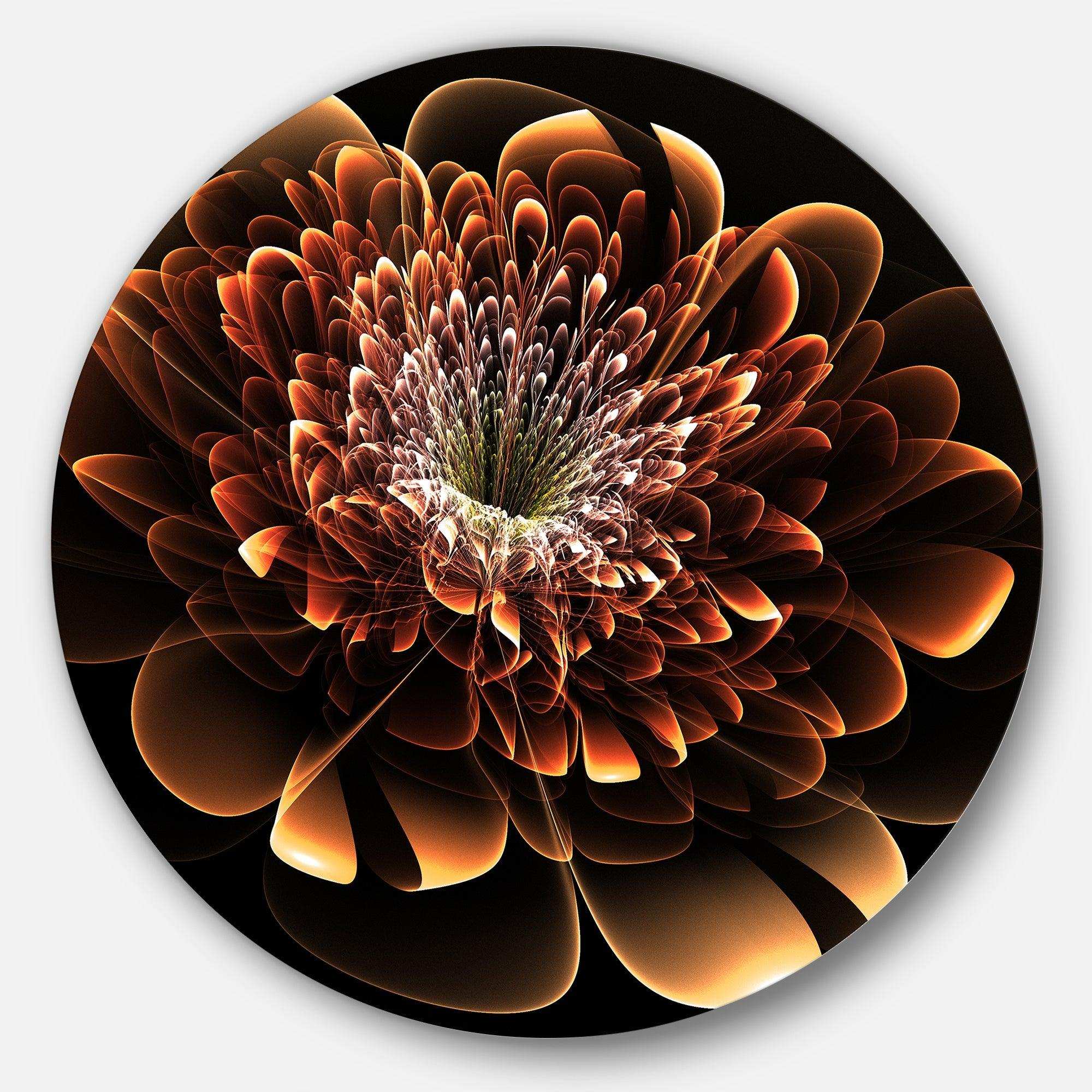 Brown Fractal Flower - Floral Oversized Circle Metal Wall Art
