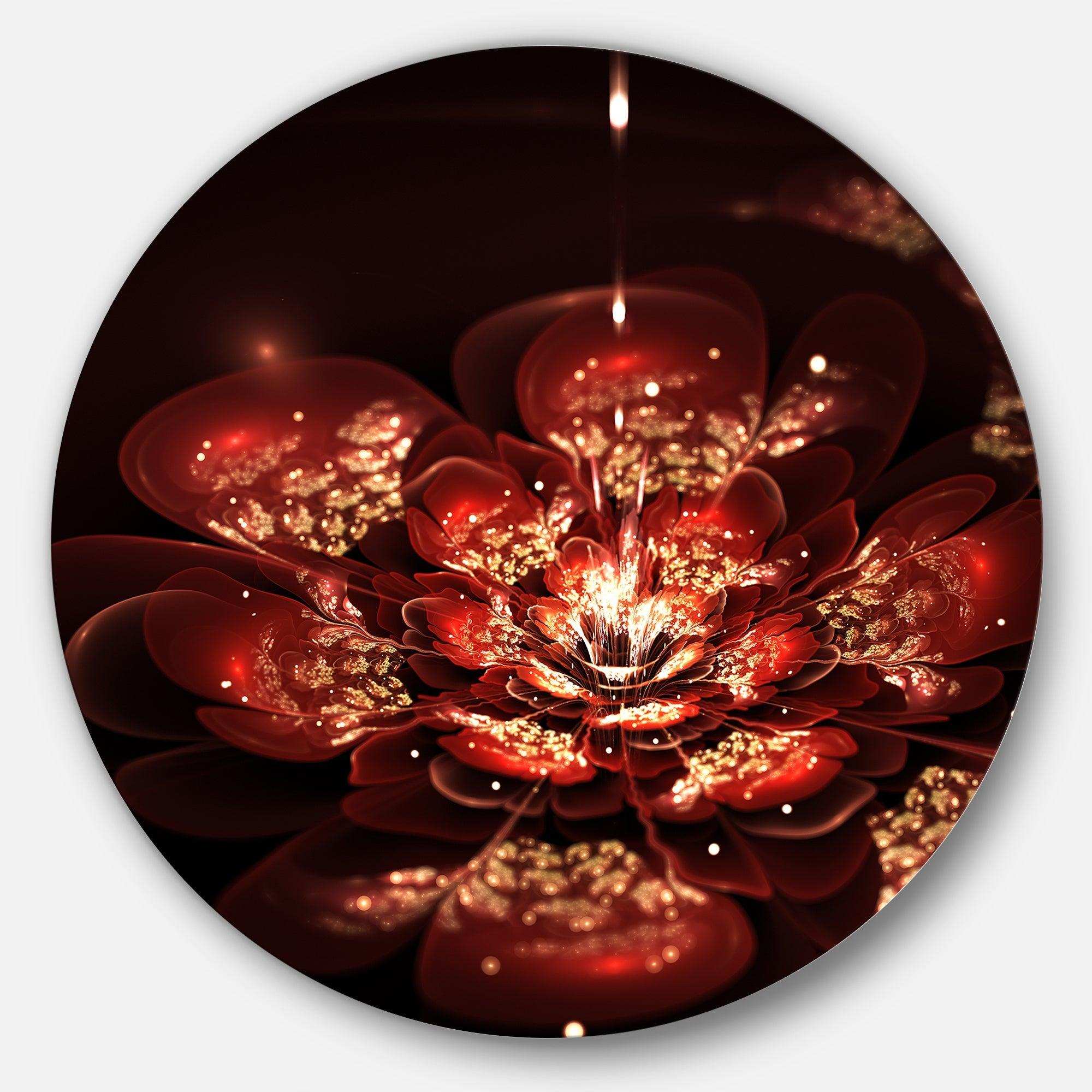 Red Flowers in Fractal Pattern - Floral Metal Circle Wall Art