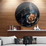 Orange Blue Flower with Water Drops - Floral Round Metal Wall Art