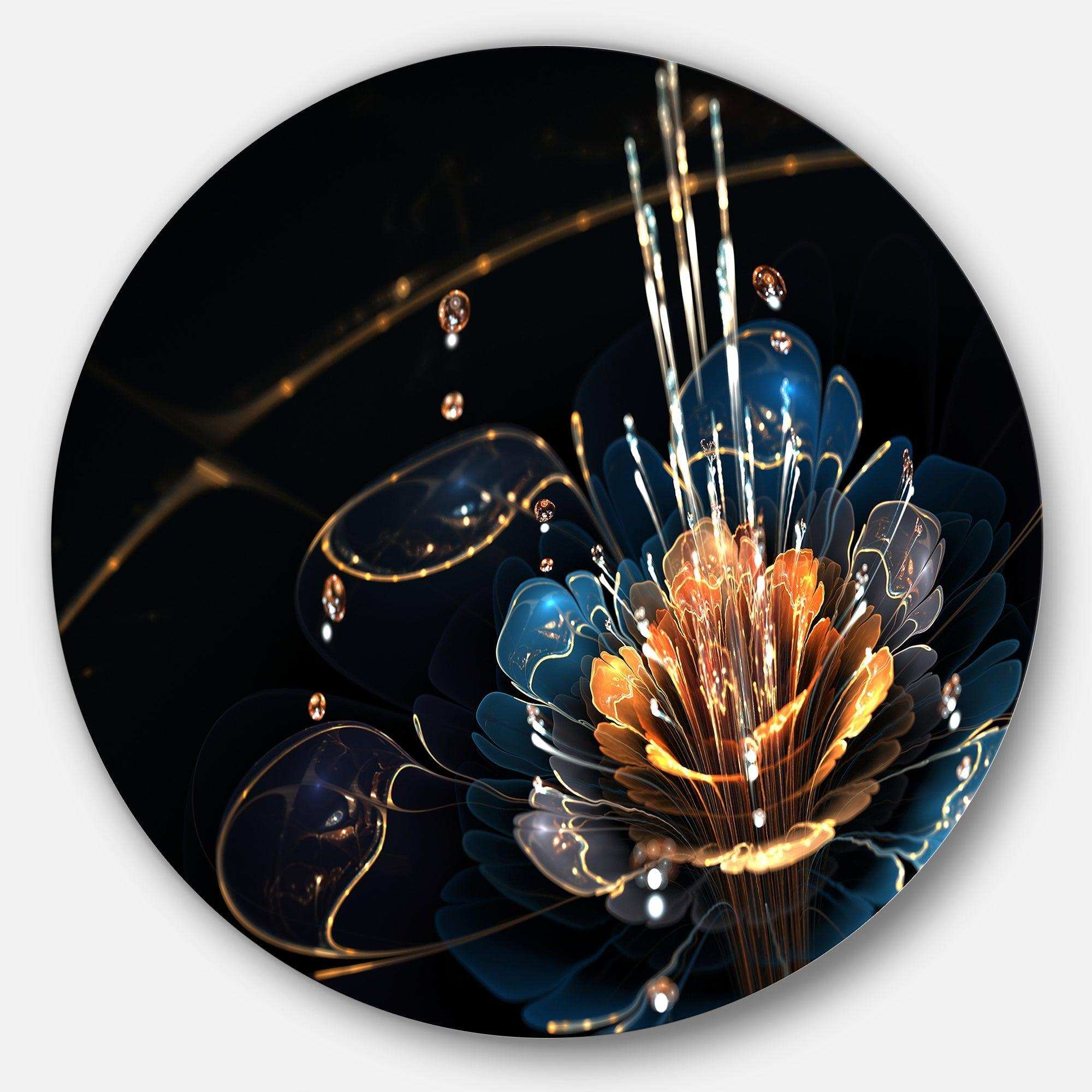 Orange Blue Flower with Water Drops - Floral Round Metal Wall Art