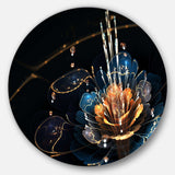 Orange Blue Flower with Water Drops - Floral Round Metal Wall Art