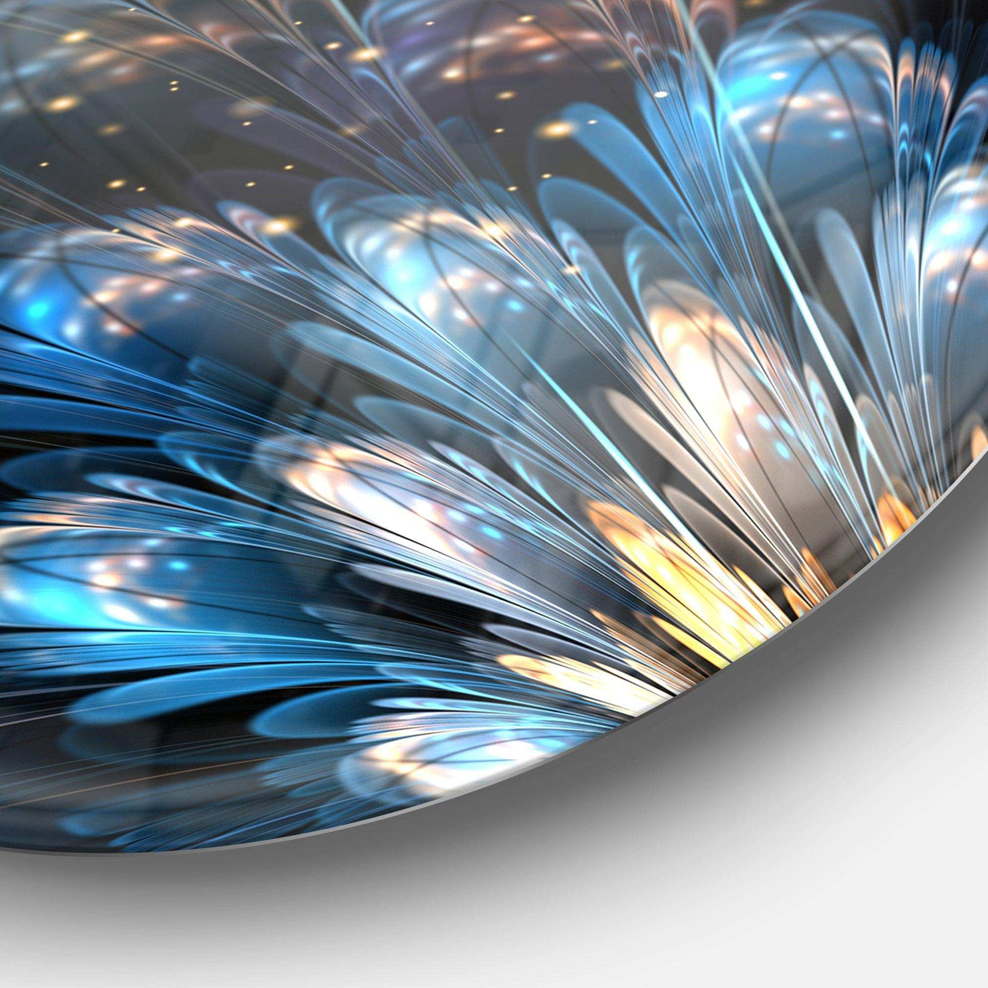 Blue Flower with Golden Details - Floral Circle Metal Wall Decor