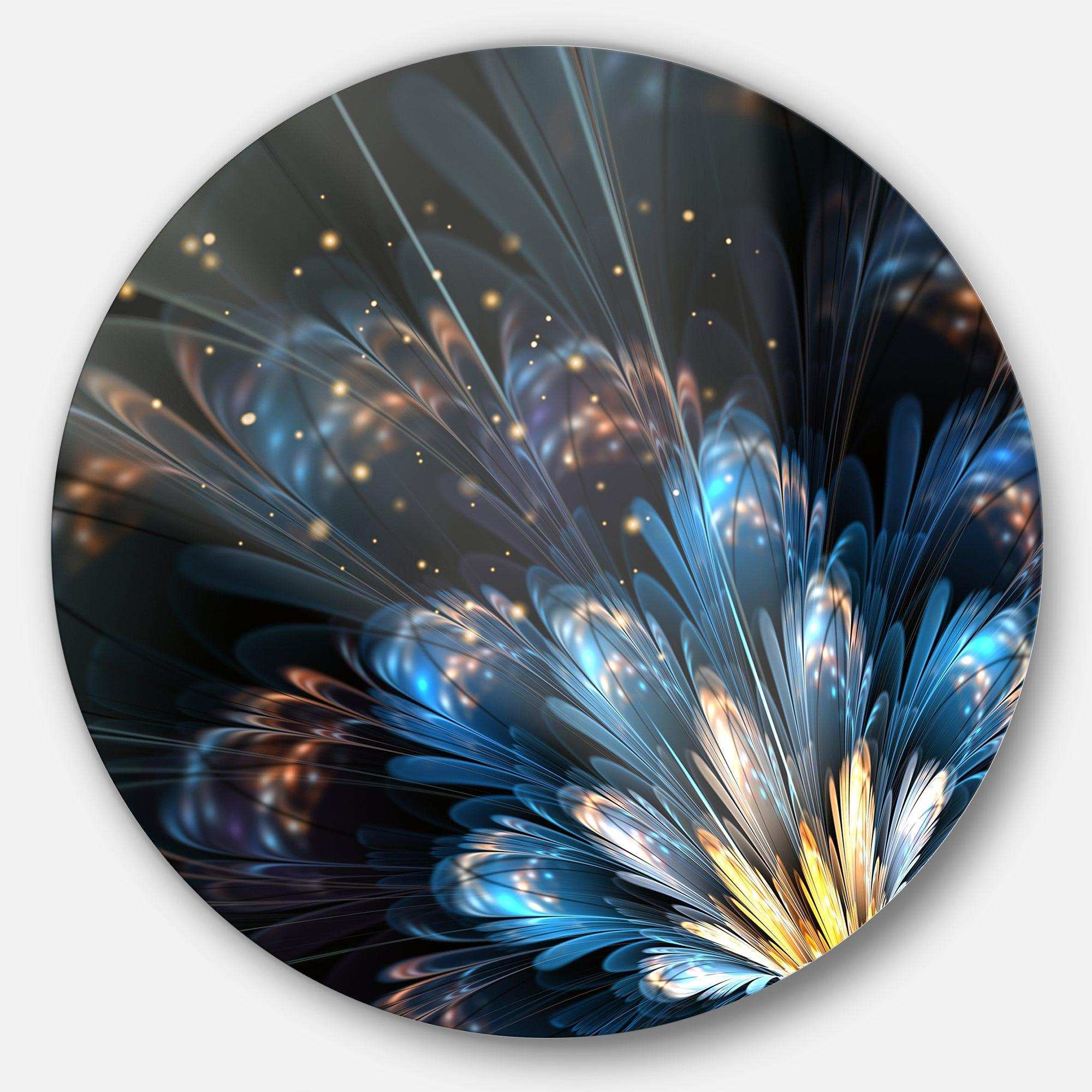 Blue Flower with Golden Details - Floral Circle Metal Wall Decor