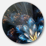 Blue Flower with Golden Details - Floral Circle Metal Wall Decor