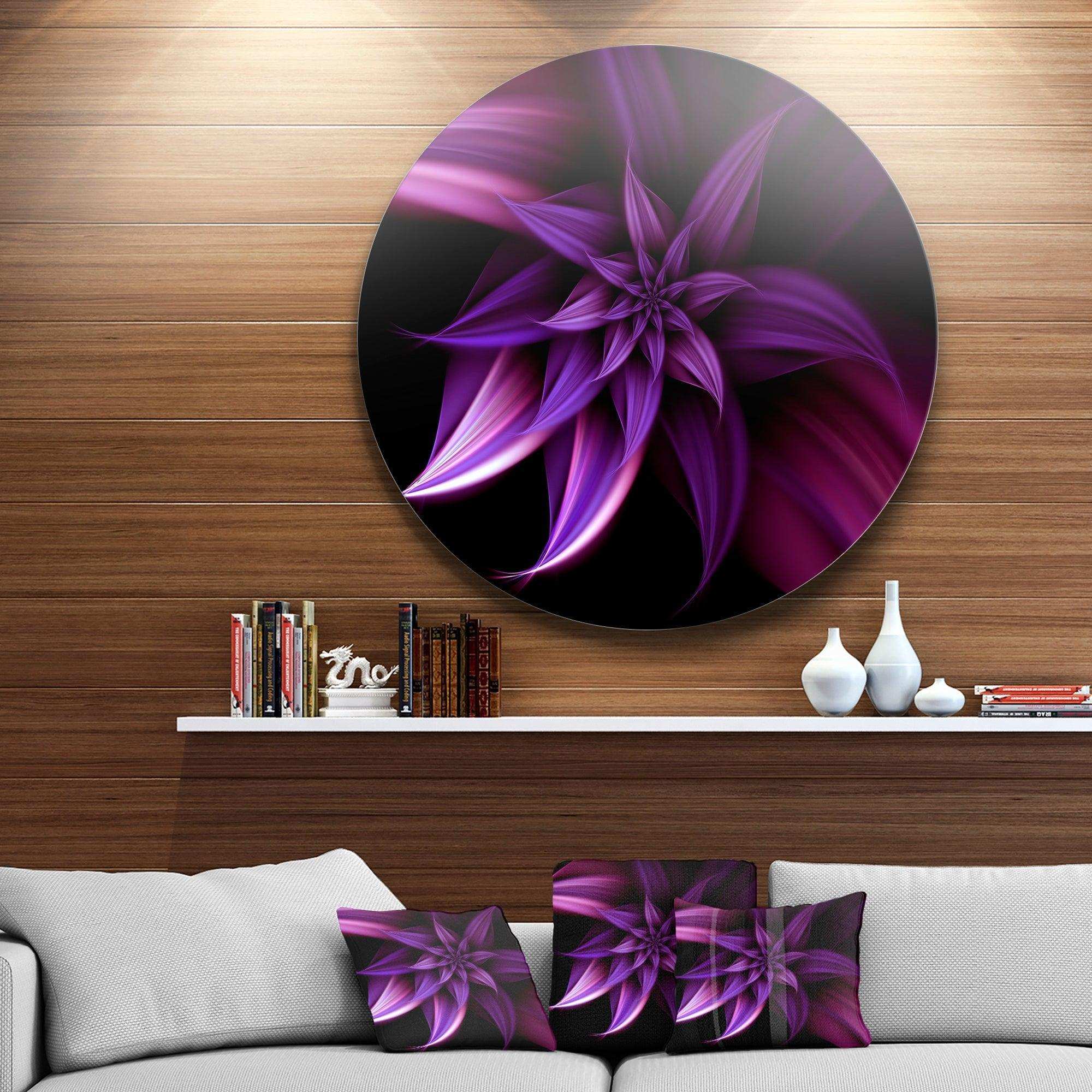 Fractal Flower Purple - Floral Circle Metal Wall Decor