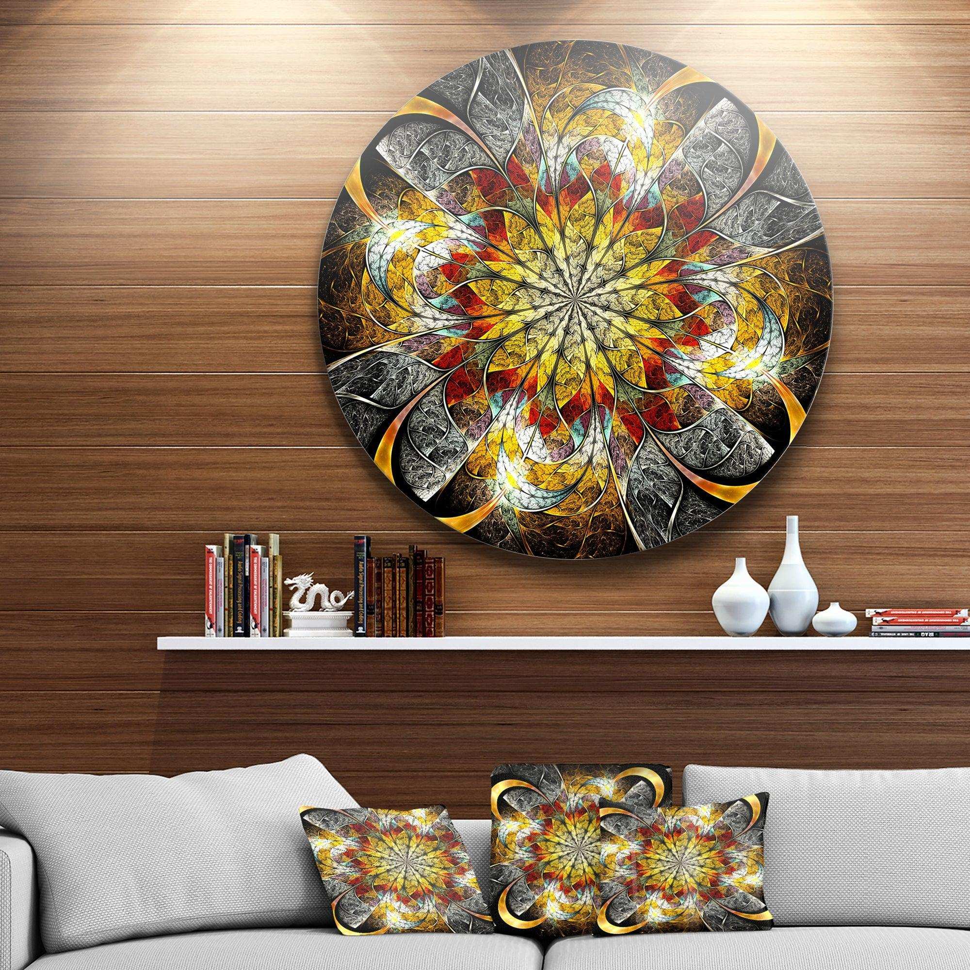Symmetrical Golden Flower - Floral Metal Circle Wall Art