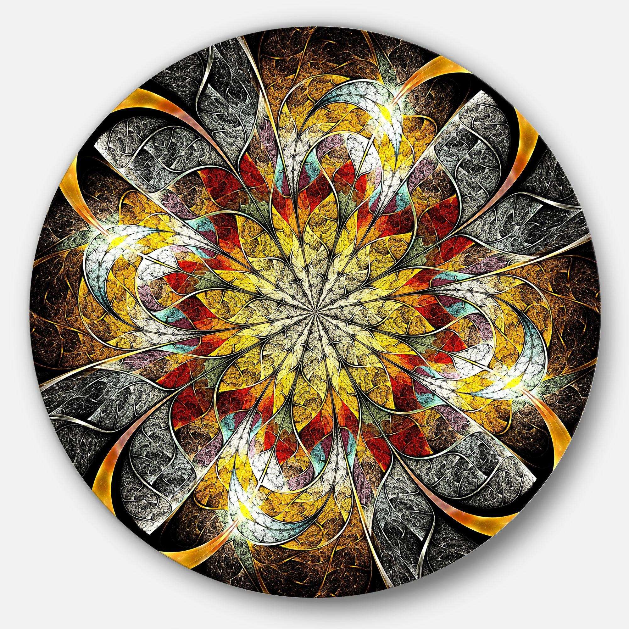 Symmetrical Golden Flower - Floral Metal Circle Wall Art
