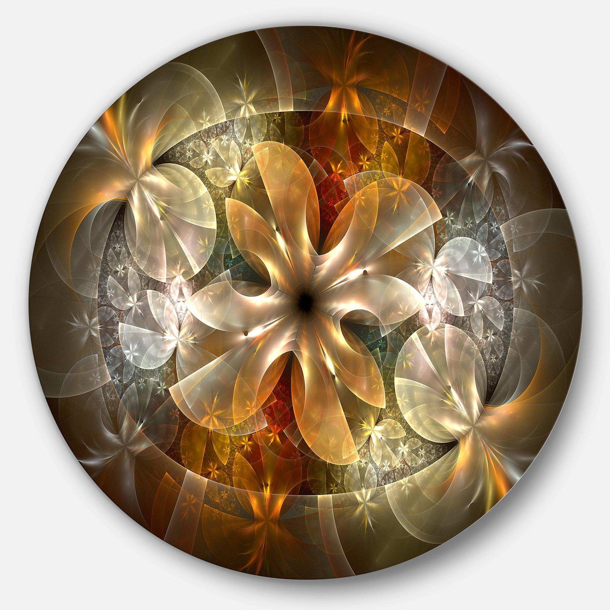 Fractal Flower with Blue Details - Floral Oversized Circle Metal Wall Art