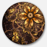 Fractal Dark Yellow Flower - Floral Round Metal Wall Art