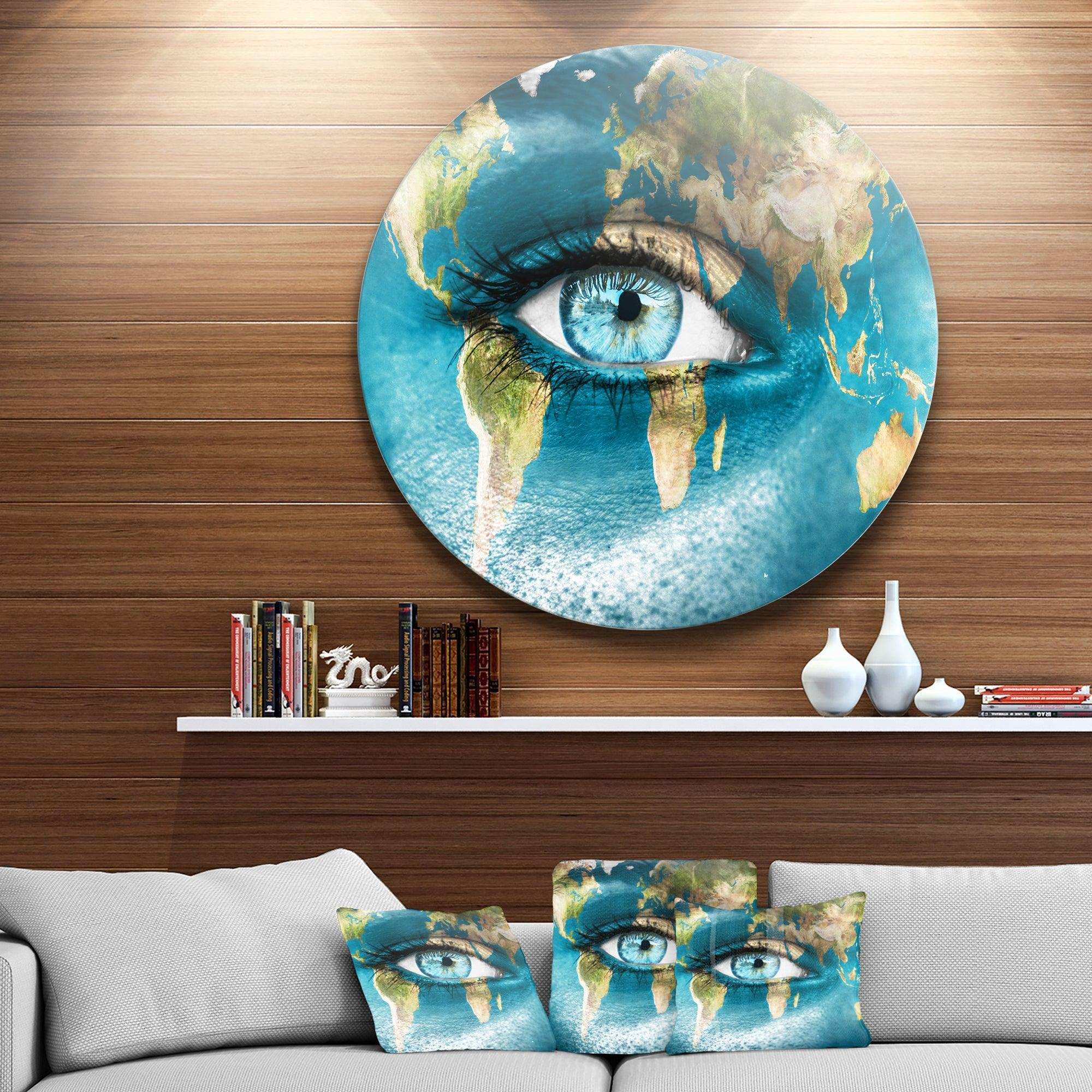 Planet Earth and Blue Eye - Abstract Metal Circle Wall Art