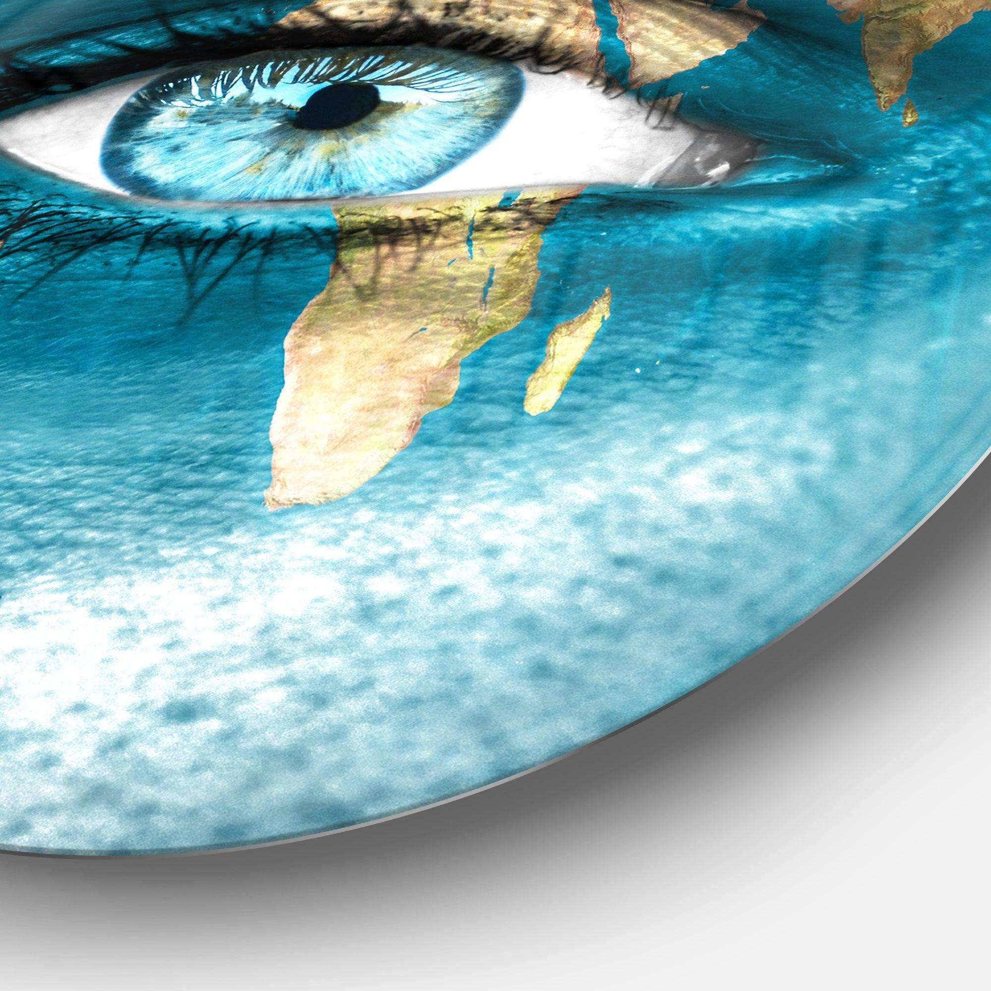 Planet Earth and Blue Eye - Abstract Metal Circle Wall Art