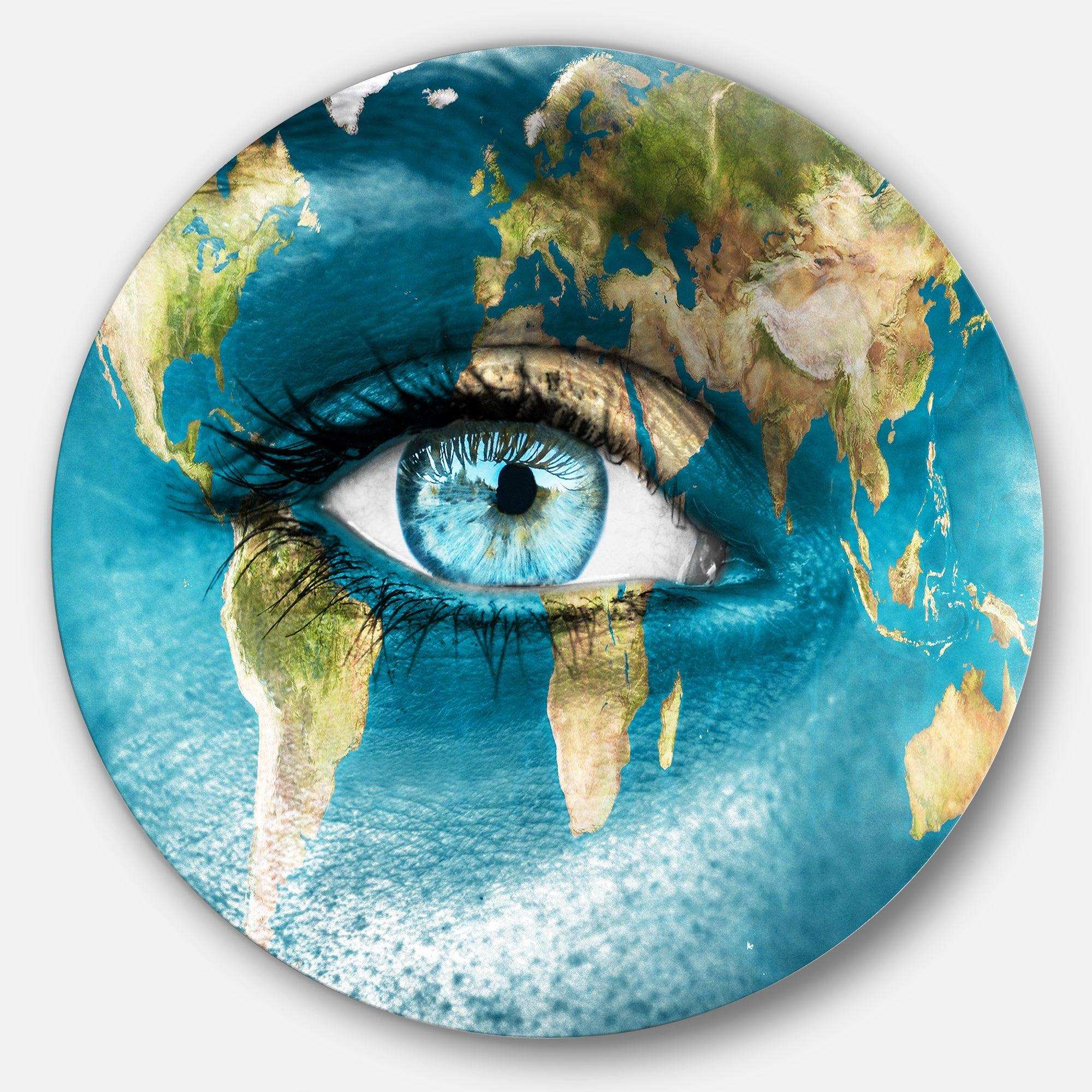 Planet Earth and Blue Eye - Abstract Metal Circle Wall Art