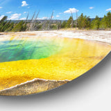 Morning Glory Pool with Bright Sky - Landscape Photography Round Metal Wall Art