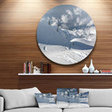 Ski Tracks on a Slope - Landscape Circle Metal Wall Decor