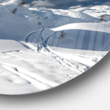 Ski Tracks on a Slope - Landscape Circle Metal Wall Decor
