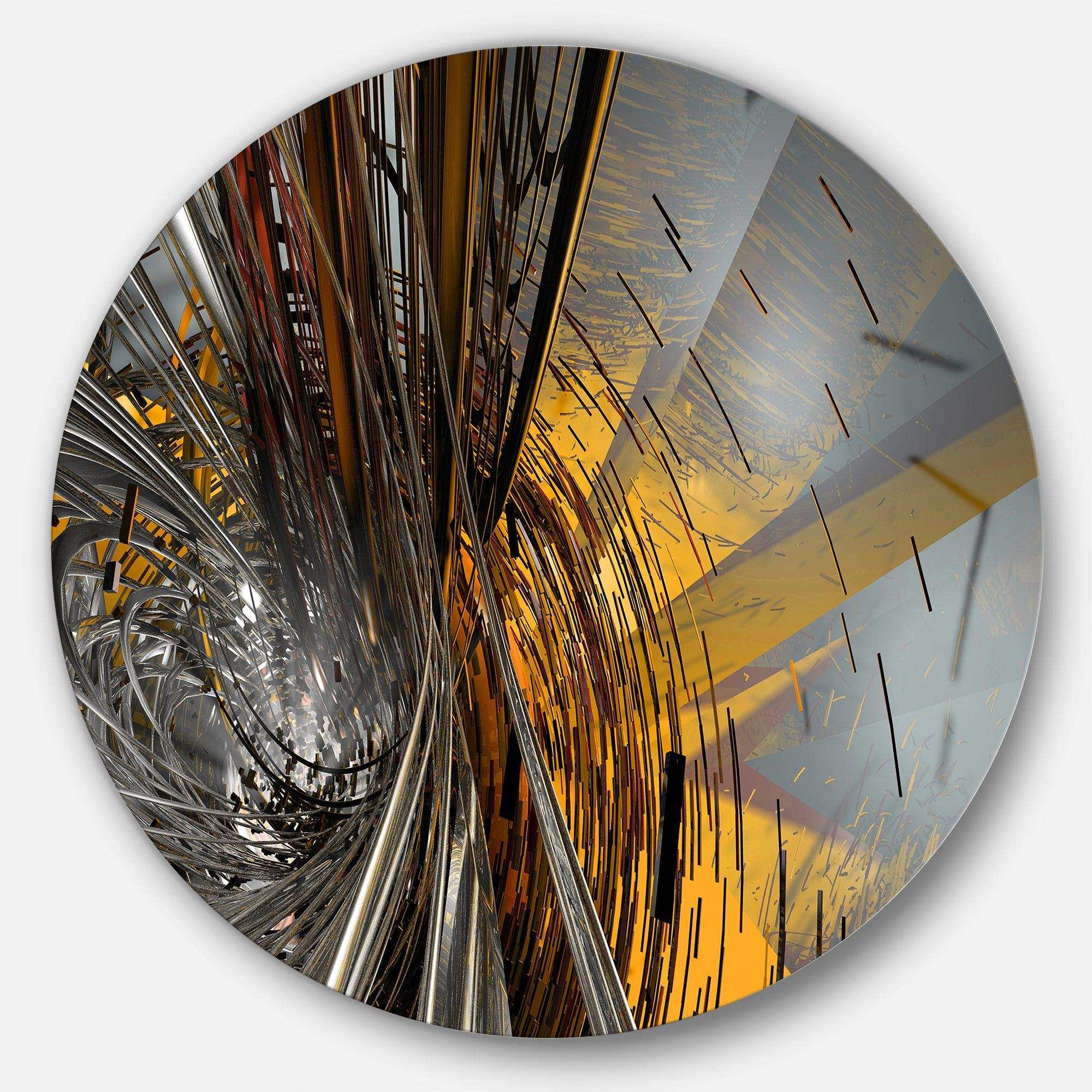 Fractal Yellow Connected Stripes - Abstract Metal Circle Wall Art