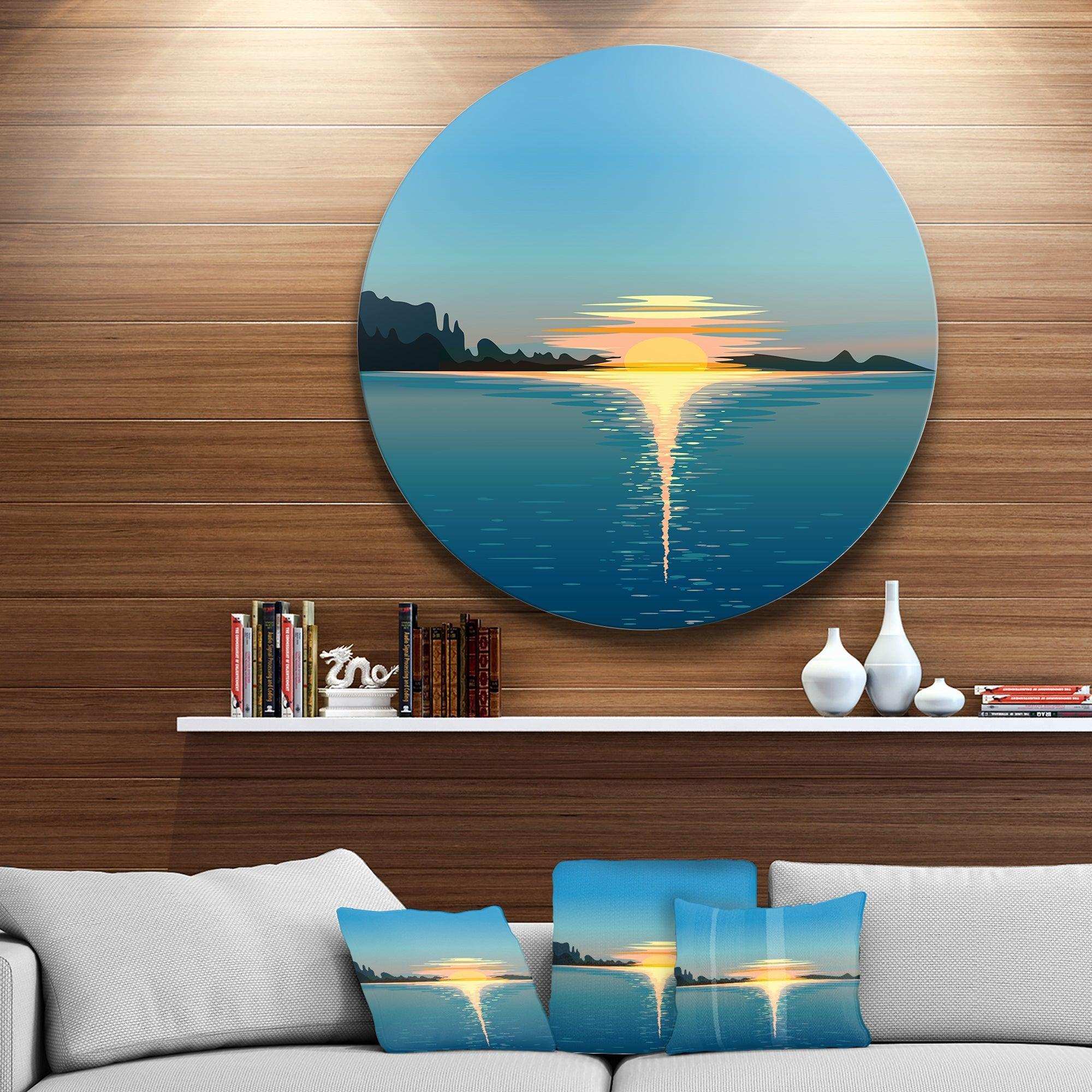 Sea Sinking Sun - Sea & Shore Metal Circle Wall Art