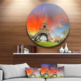 Paris Eiffel TowerUnder Colorful Sky - Architecture Round Metal Wall Art