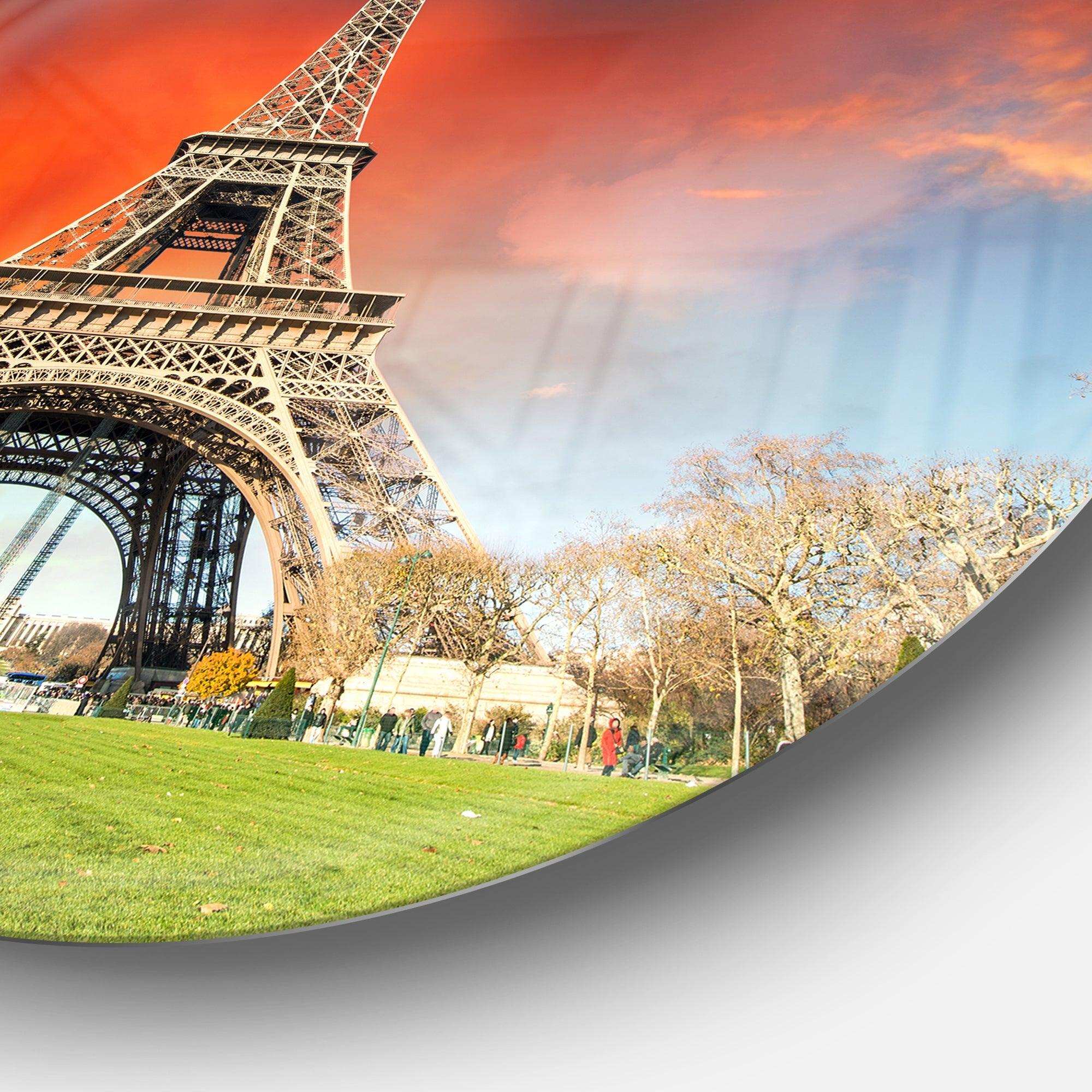 Paris Eiffel TowerUnder Colorful Sky - Architecture Round Metal Wall Art