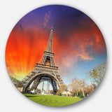 Paris Eiffel TowerUnder Colorful Sky - Architecture Round Metal Wall Art