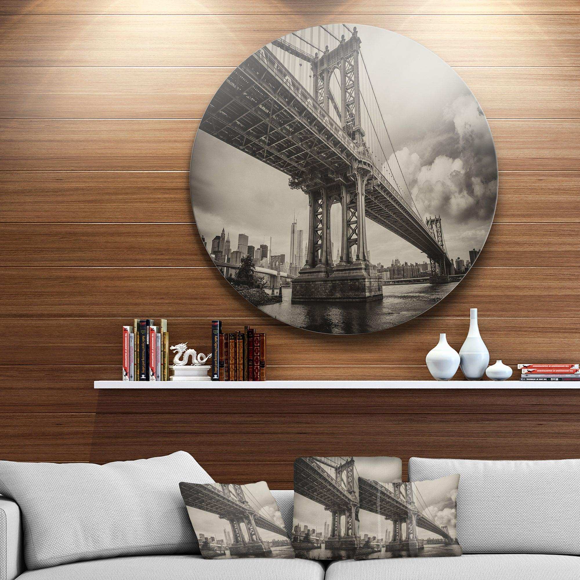 Manhattan Bridge in Dark Gray - Landscape Circle Metal Wall Decor