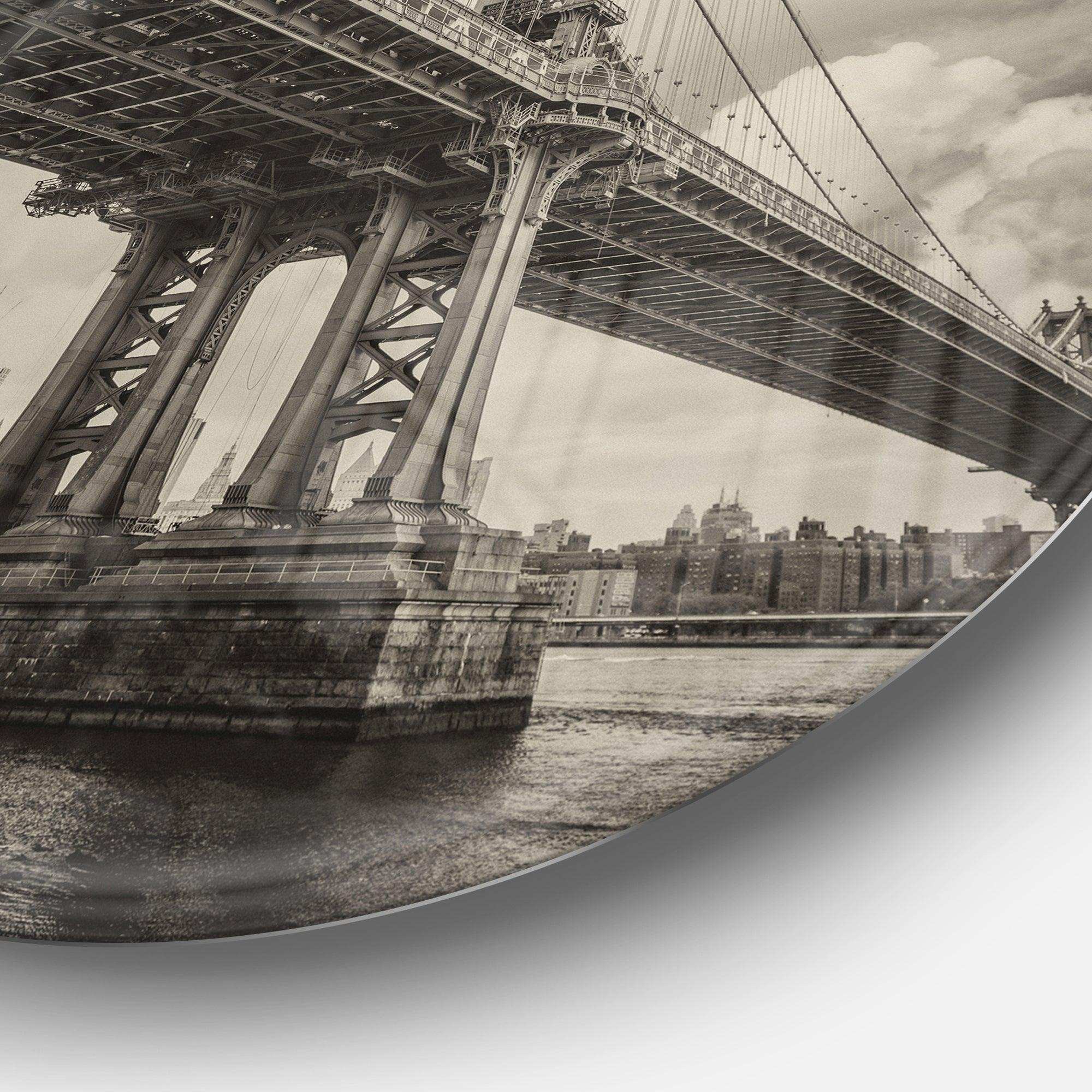 Manhattan Bridge in Dark Gray - Landscape Circle Metal Wall Decor