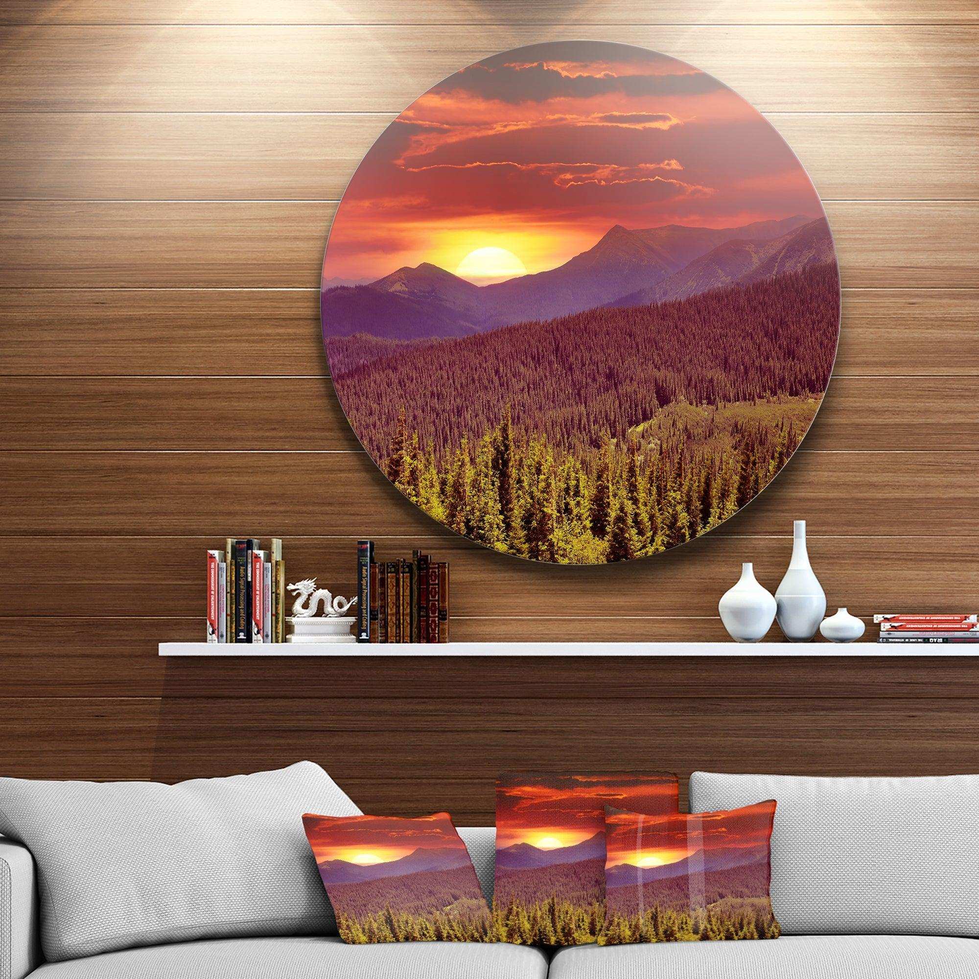 Fantastic Sunrise in Mountains - Landscape Photography Metal Circle Wall Art
