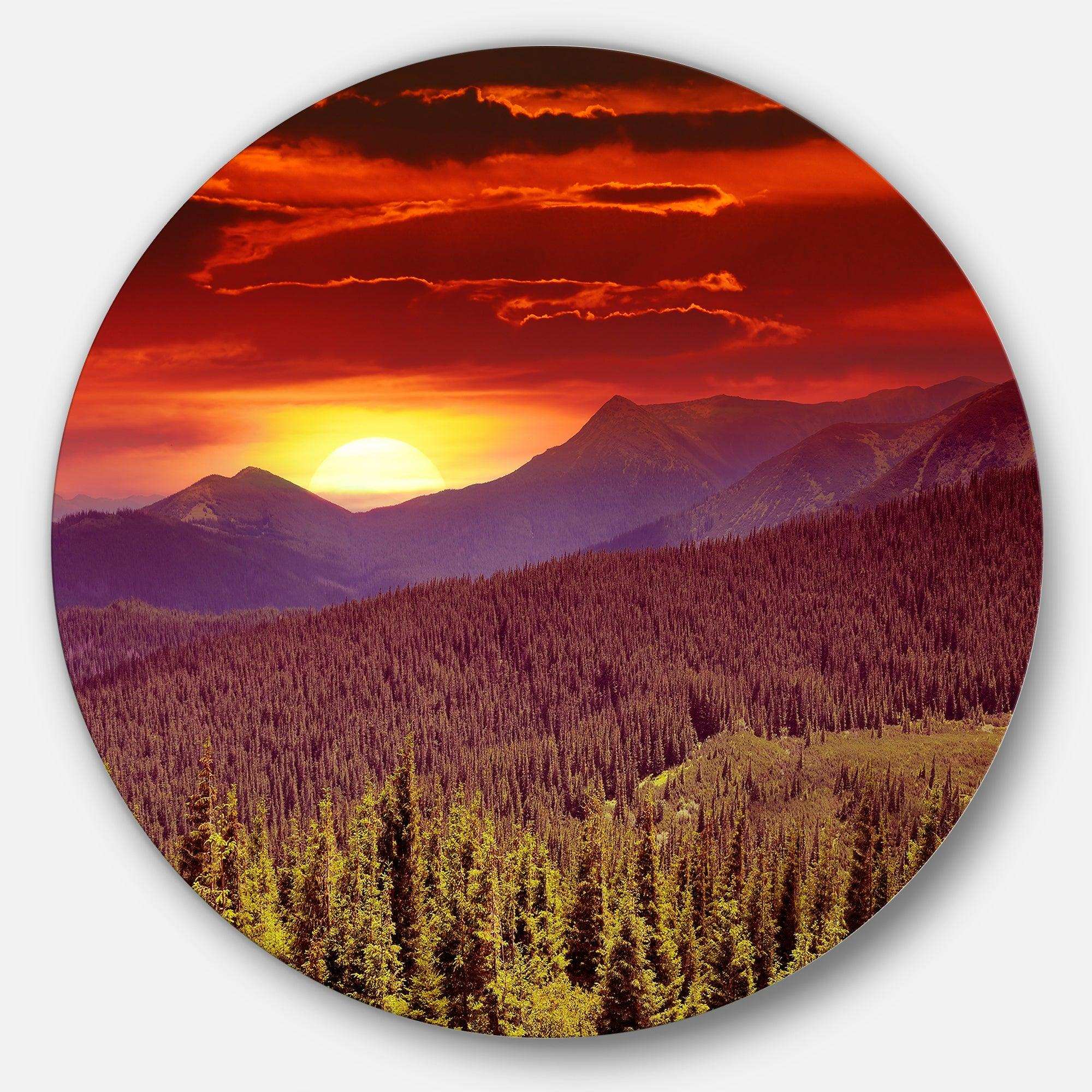 Fantastic Sunrise in Mountains - Landscape Photography Metal Circle Wall Art