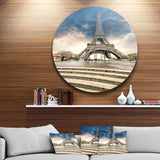Paris Eiffel Towerwith Stairs - Architecture Round Metal Wall Art